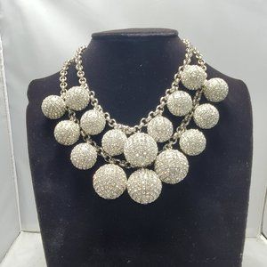 Neiman Marcus silver disco ball with rhinestones layered necklace